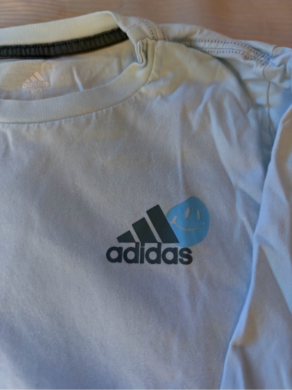 adidas Light Blue/Green Long Sleeve Tee with Black Logo and Blue Smiley